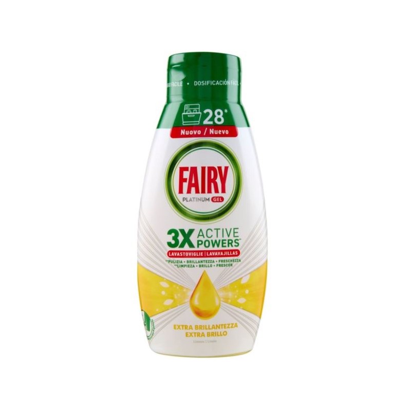 FAIRY PLATINUM GEL 3X ACTIVE P. LIMONE 504ML 28LAV
