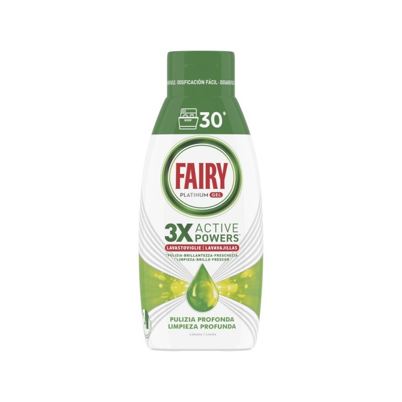 FAIRY PLATINUM GEL 3X ACTIVE P. LIMONE V. 600ML 30 LAV