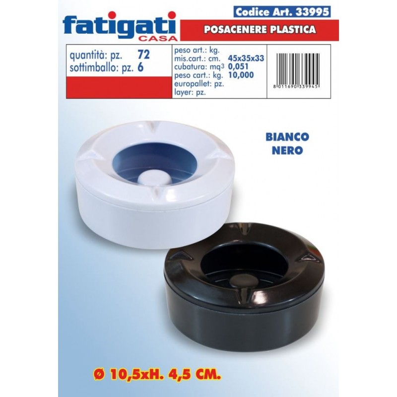 POSACENERE ANTIFUMO PLASTICA 33995 BIANCA o NERA 10cm FATIGATI