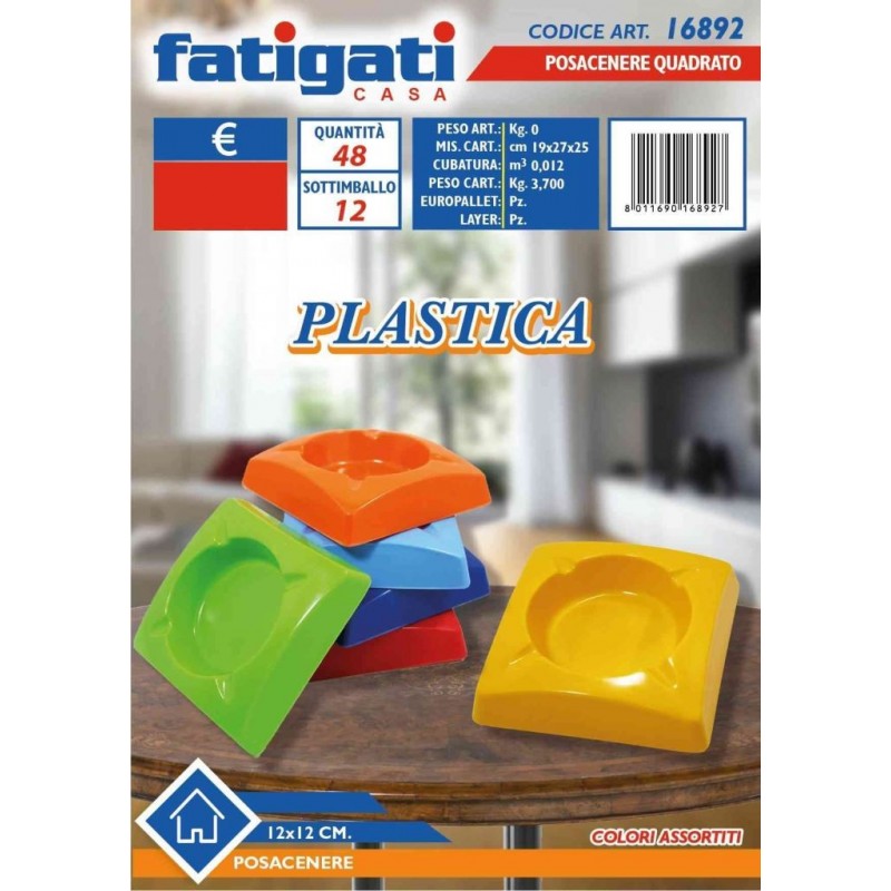POSACENERE PLASTICA QUADRATA COLORATA 16892 FATIGATI
