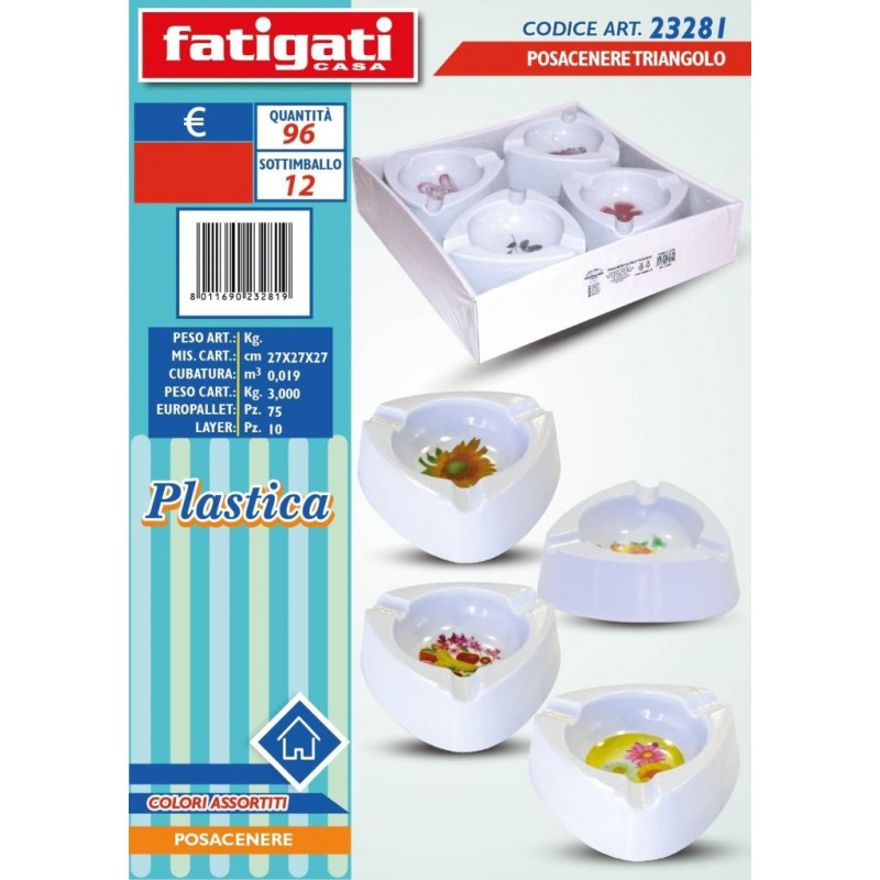 POSACENERE PLASTICA TRIANGOLO DECORATA 23281 FATIGATI