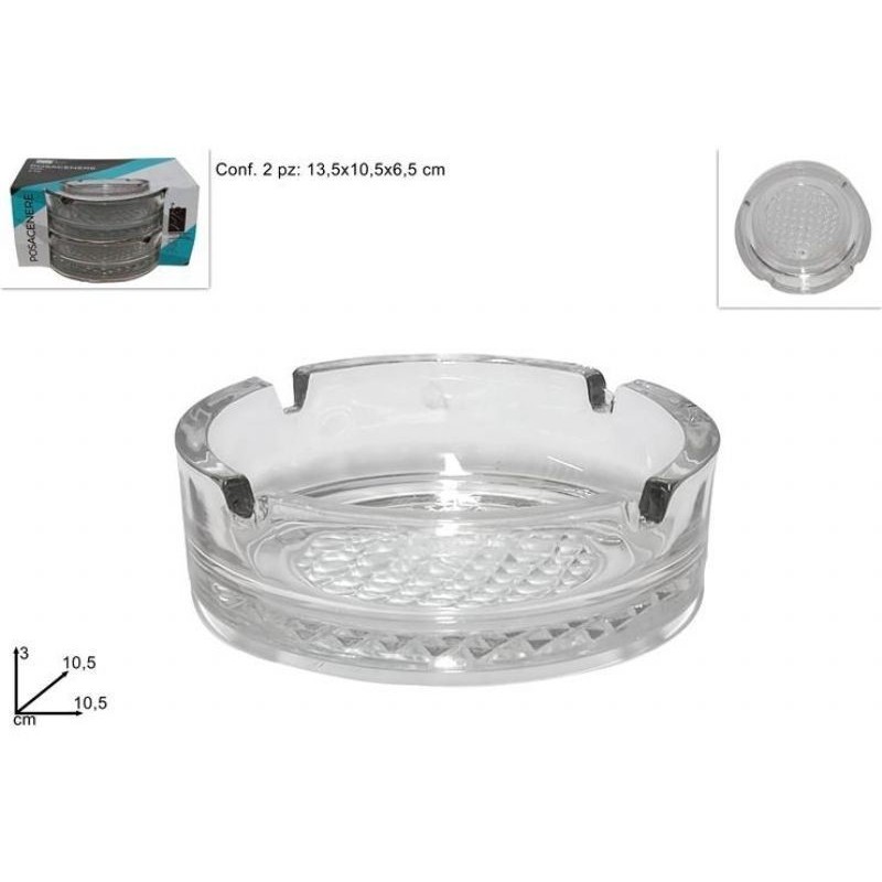 POSACENERE VETRO SET 2pz TRASPARENTE 577780 DS