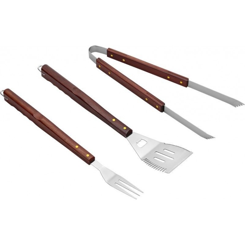 SET UTENSILI BARBECUE 3pezzi MANICO LEGNO 1017 UNIFLAME