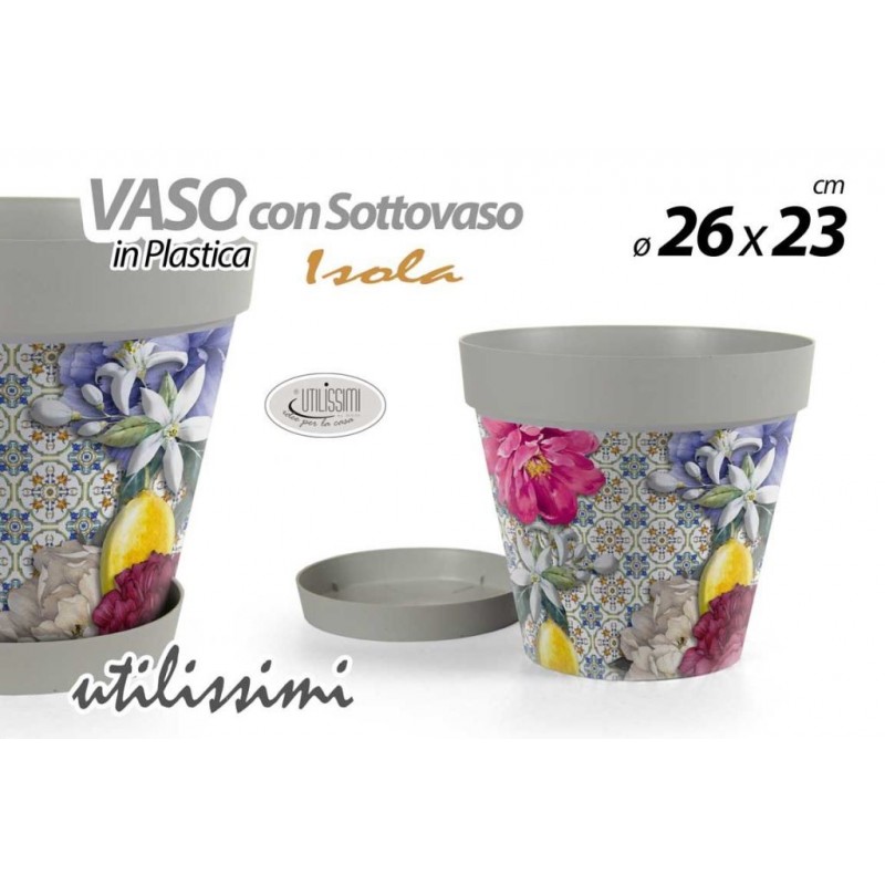 VASO PLASTICA + SOTTOVASO DECORO ISOLA 26cm 845376 GICOS