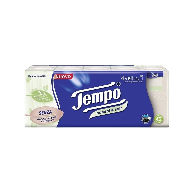 TEMPO FAZZOLETTI NATURAL & SOFT 10 PZ 4V