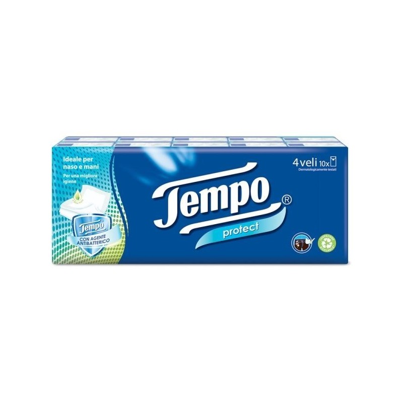 TEMPO FAZZOLETTI PROTECT ANTIBATTERICO 10 PZ 4V
