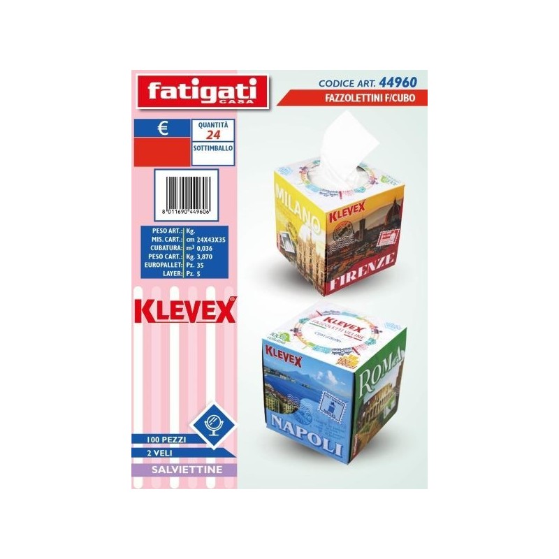 KLEVEX FAZZOLETTINI F/CUBO 100 PZ 2V