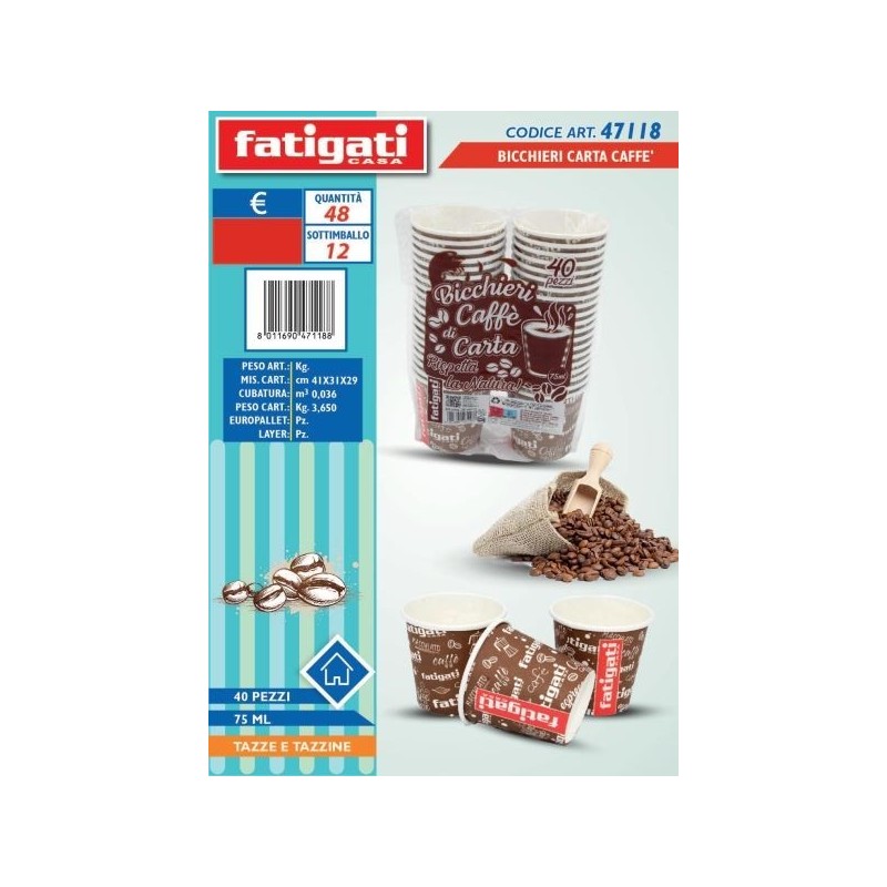 BICCHIERI CARTA CAFFE' 40PZ 75 ML
