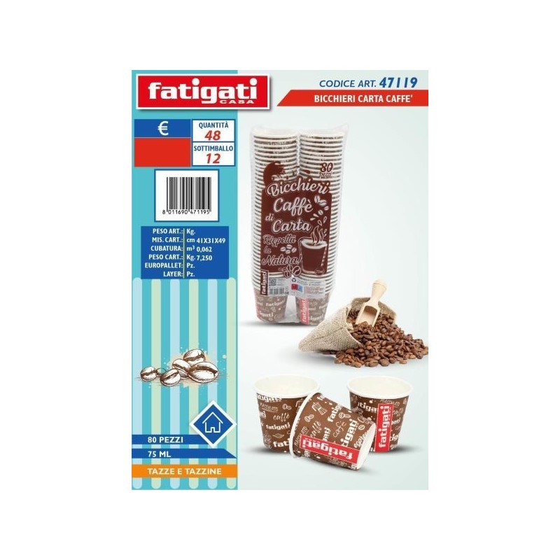 BICCHIERI CARTA CAFFE' 80PZ 75 ML