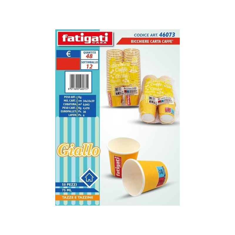 BICCHIERI CARTA CAFFE' GIALLO 50PZ 75ML