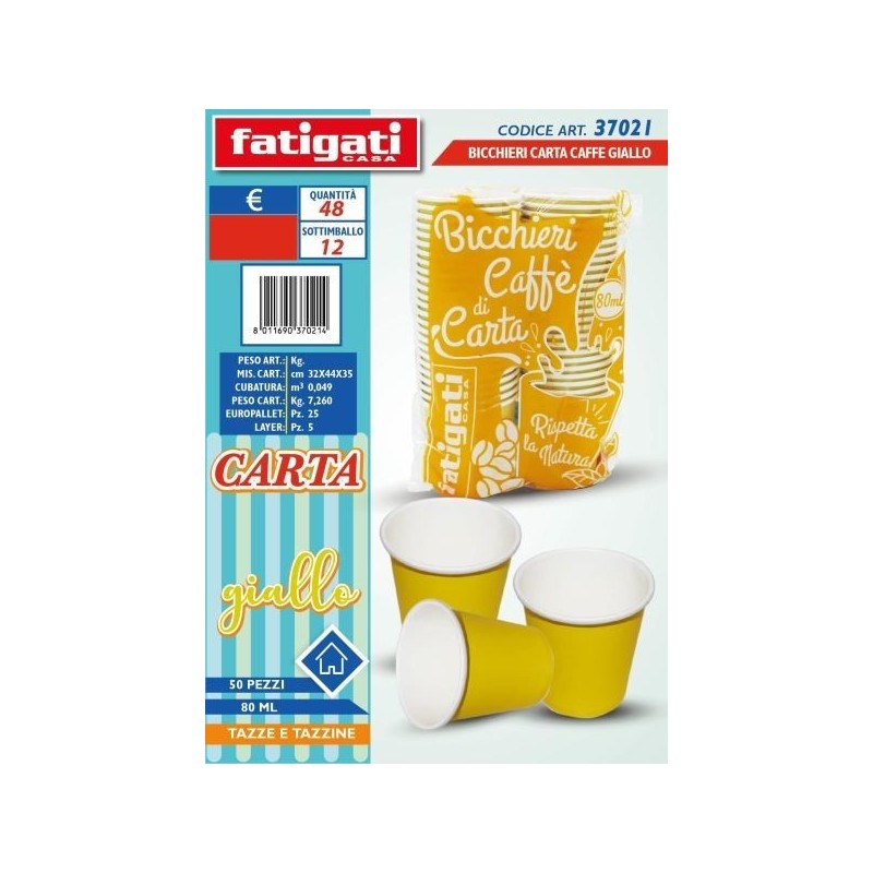 BICCHIERI CARTA CAFFE' GIALLO 50PZ 80ML
