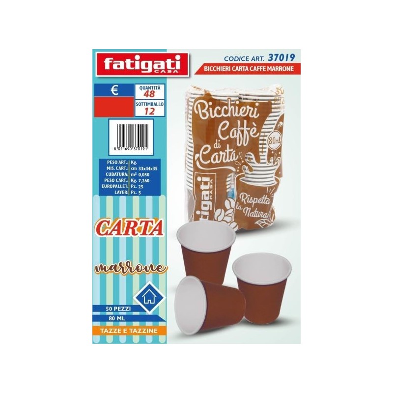 BICCHIERI CARTA CAFFE' MARRONE 50PZ 80ML