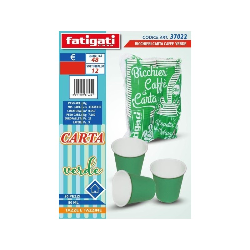 BICCHIERI CARTA CAFFE' VERDE 50 PZ 80ML