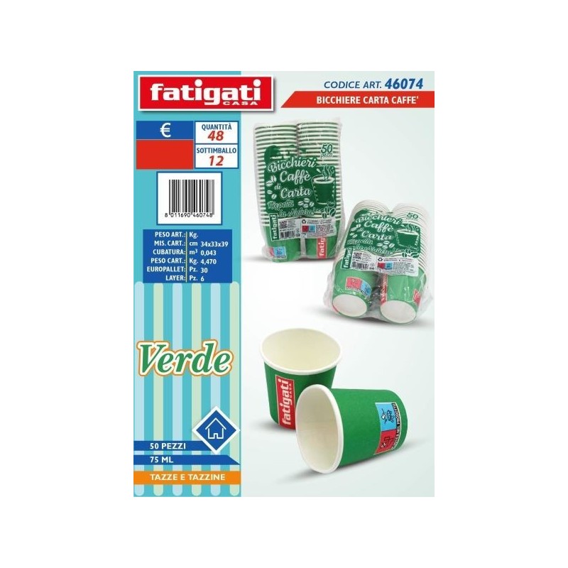 BICCHIERI CARTA CAFFE' VERDE 50PZ 75ML