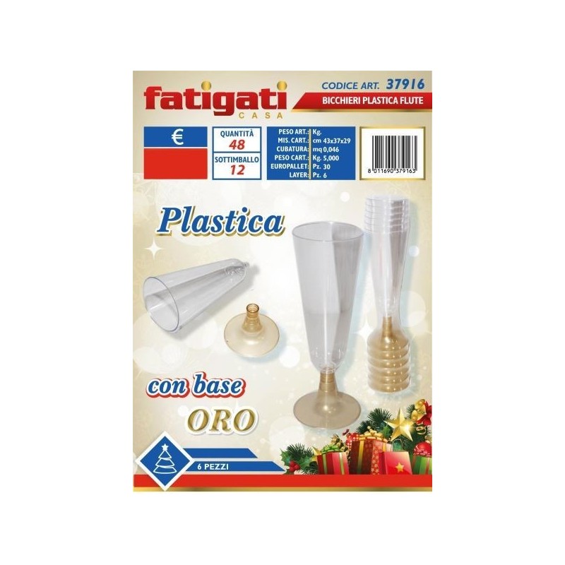 BICCHIERI PLAST.FLUTE 6 PZ C/BASE ORO