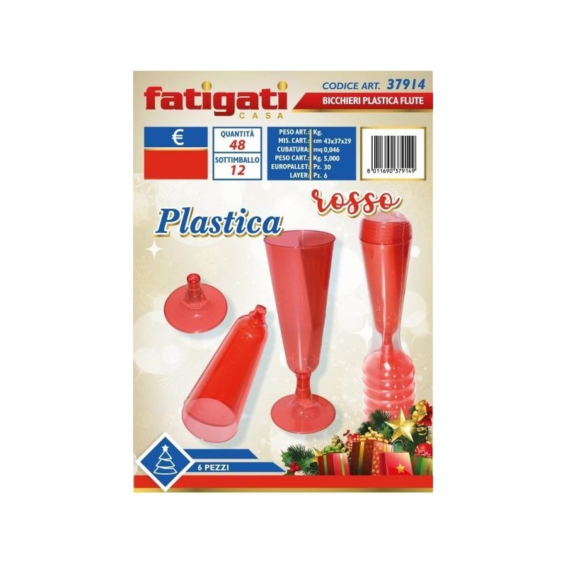 BICCHIERI PLAST.FLUTE ROSSO 6 PZ