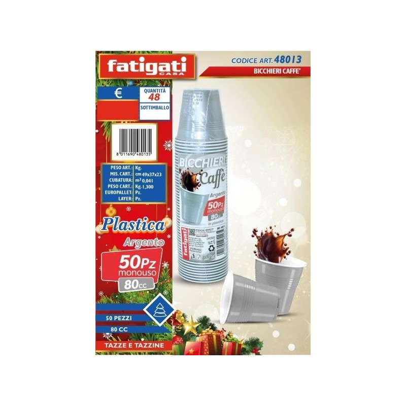 BICCHIERI PLASTICA CAFFE' B/ARGENTO 50PZ 80CC