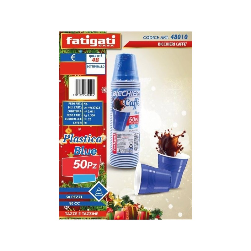 BICCHIERI PLASTICA CAFFE' B/BLU 50PZ 80CC