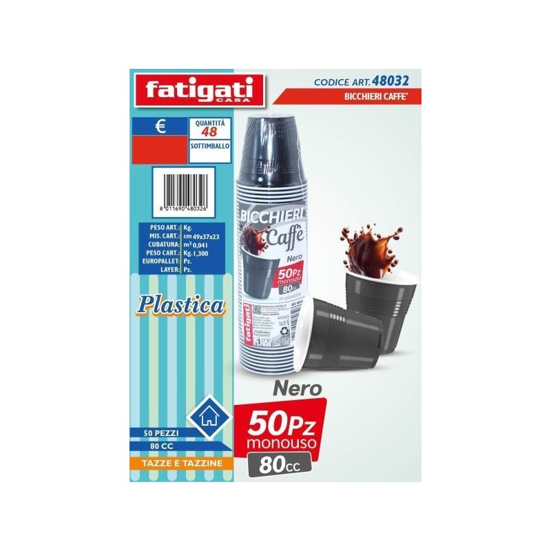 BICCHIERI PLASTICA CAFFE' B/NERO 50PZ 80CC