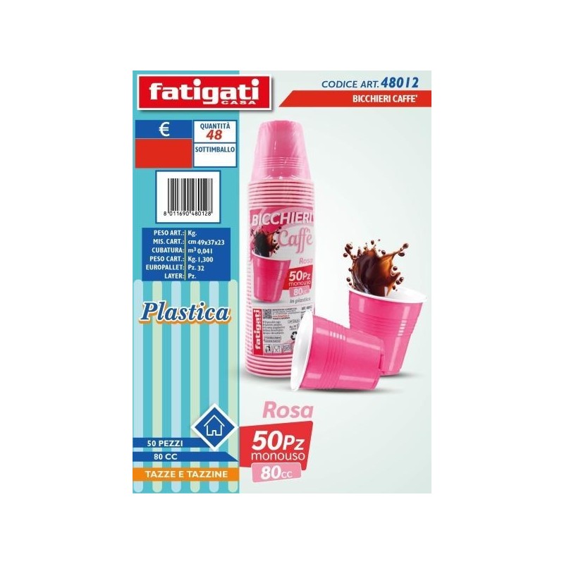 BICCHIERI PLASTICA CAFFE' B/ROSA 50PZ 80CC
