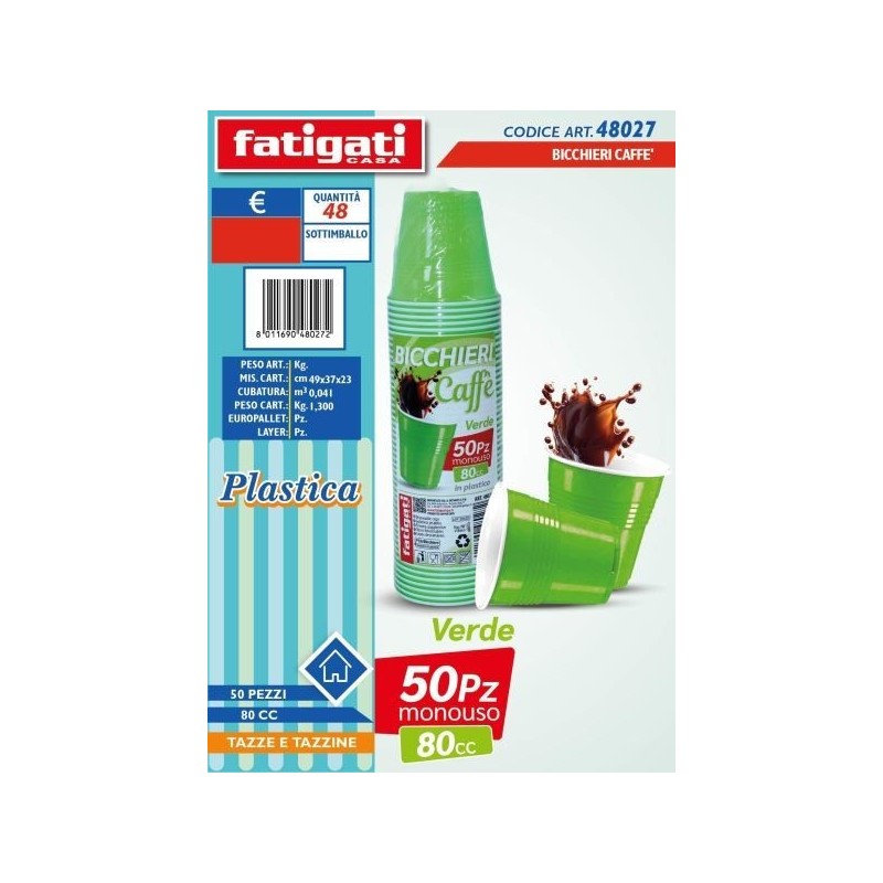 BICCHIERI PLASTICA CAFFE' B/VERDE 50PZ 80CC