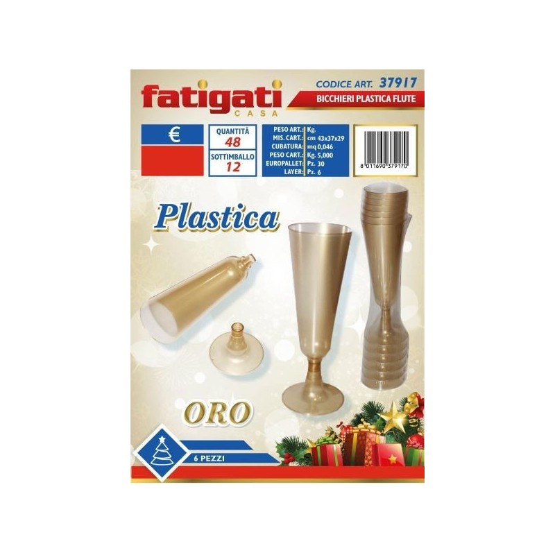 BICCHIERI PLASTICA FLUTE ORO 6 PZ