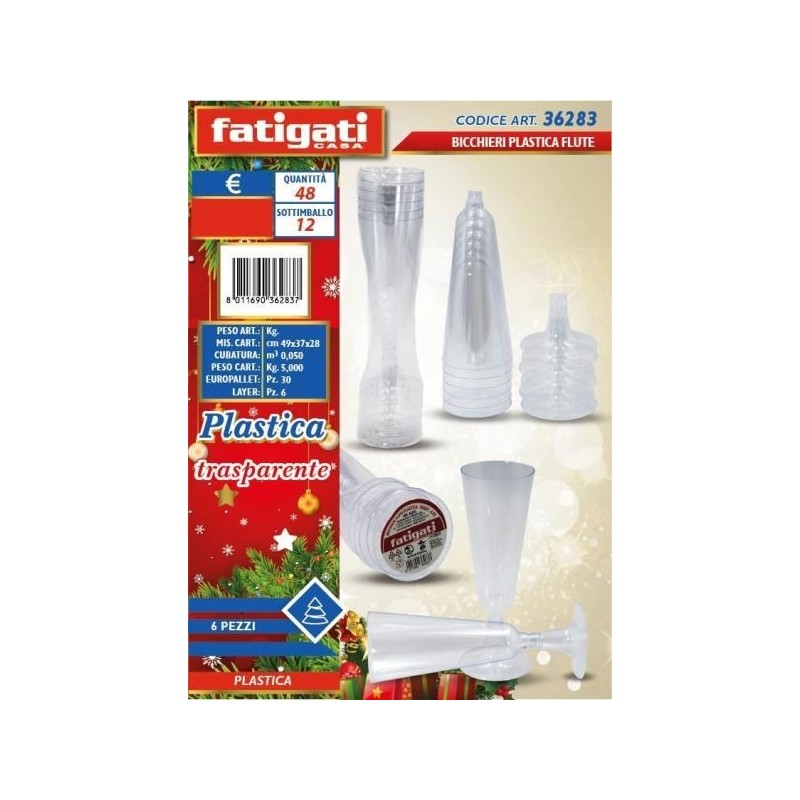 BICCHIERI PLASTICA FLUTE TRASPARENTI 6 PZ