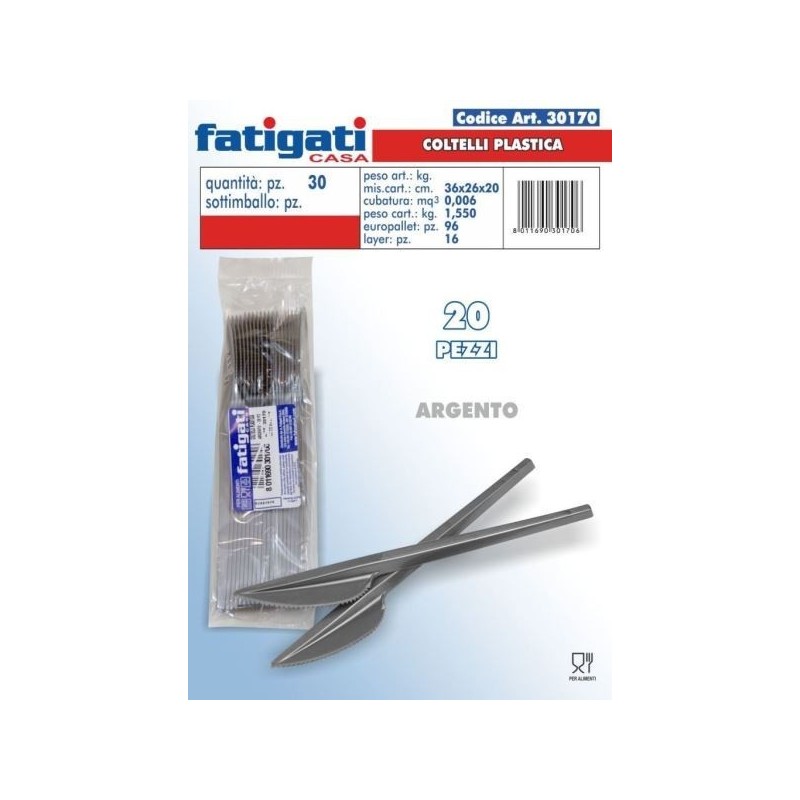 COLTELLI PLASTICA ARGENTO 20 PZ.