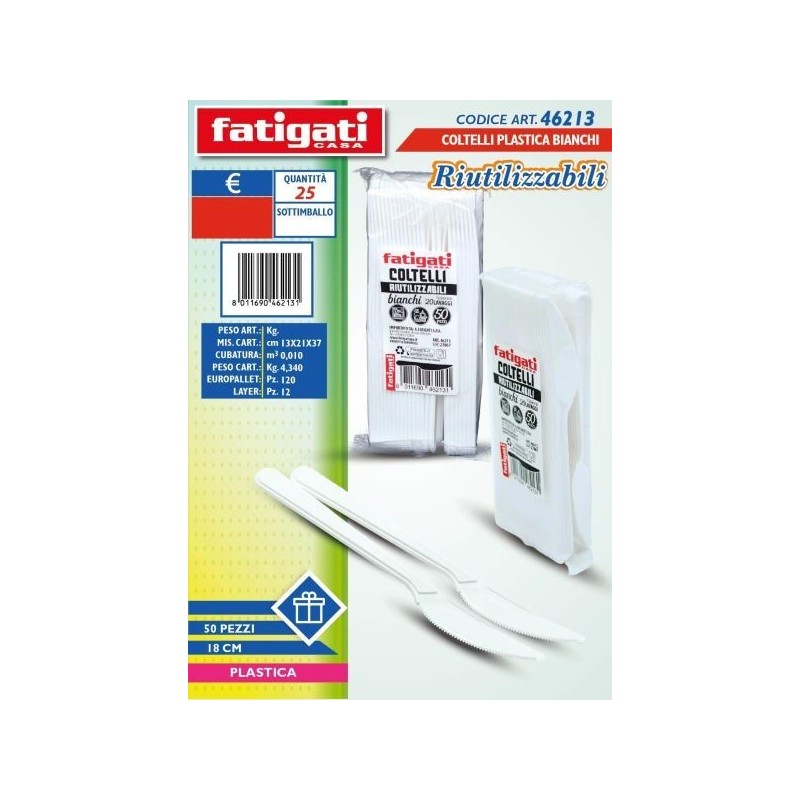 COLTELLI PLASTICA BIANCHI RIUTILIZZABILI 50PZ