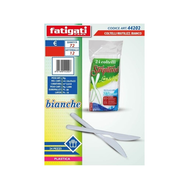 COLTELLI PLASTICA RIUTILIZZAB.LE BIANCO 24 PZ