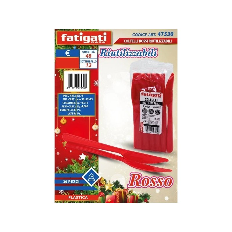 COLTELLI PLS. RIUTILIZZABILI ROSSO 30PZ