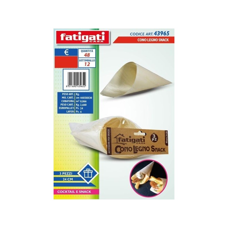 CONO LEGNO SNACK 24 CM 3 PZ