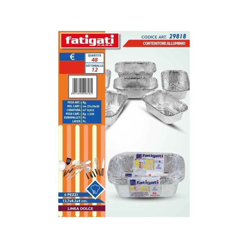 CONTENITORE ALLUMINIO 13,7X8,3X4CM 6PZ