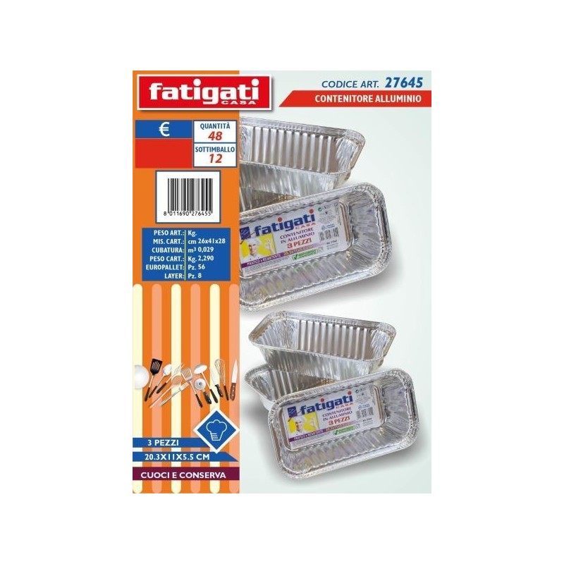 CONTENITORE ALLUMINIO 20,3X11X5,5 3PZ