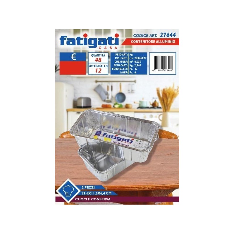 CONTENITORE ALLUMINIO 21,6X11,5X6,4 2PZ