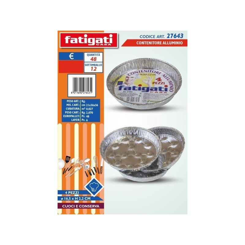 CONTENITORE ALLUMINIO 4 PZ D16,5 H 2,2CM