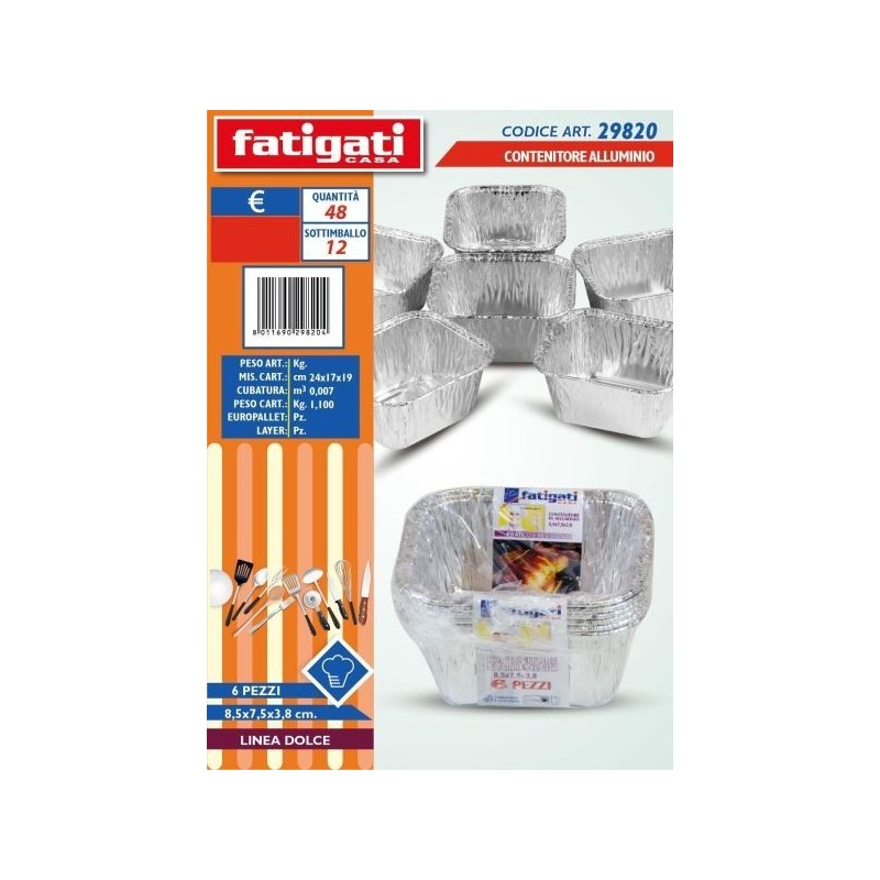 CONTENITORE ALLUMINIO 8,5X7,5X3,8 6 PZ