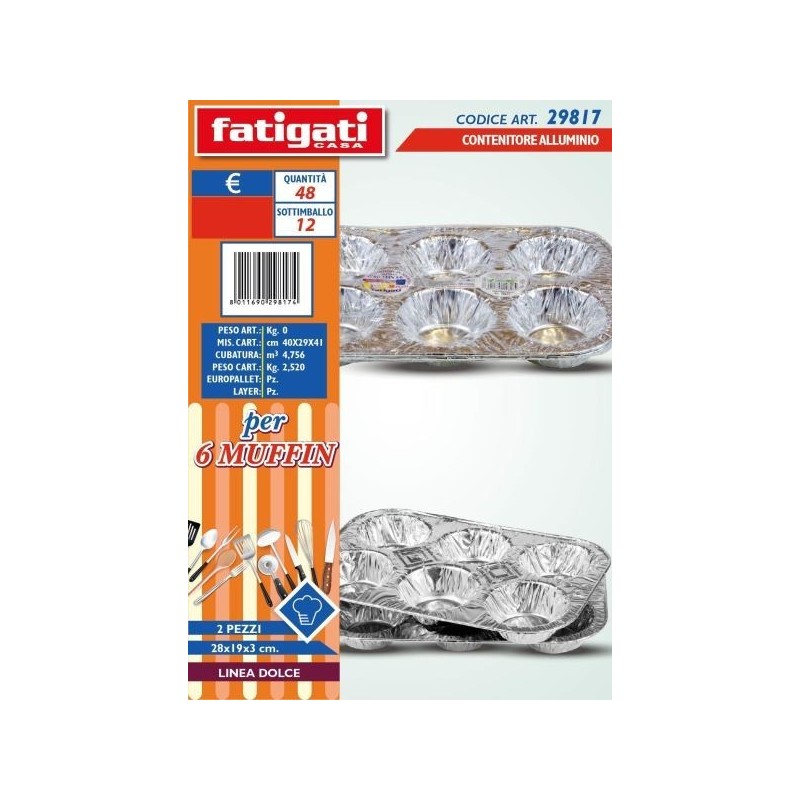 CONTENITORE ALLUMINIO MUFFIN DA 6 28X19X3 2 PZ
