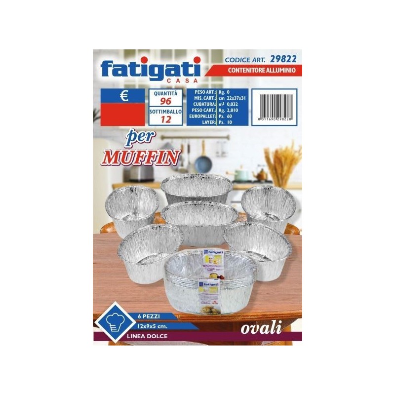 CONTENITORE ALLUMINIO MUFFIN OVALE 12X9X5 6PZ