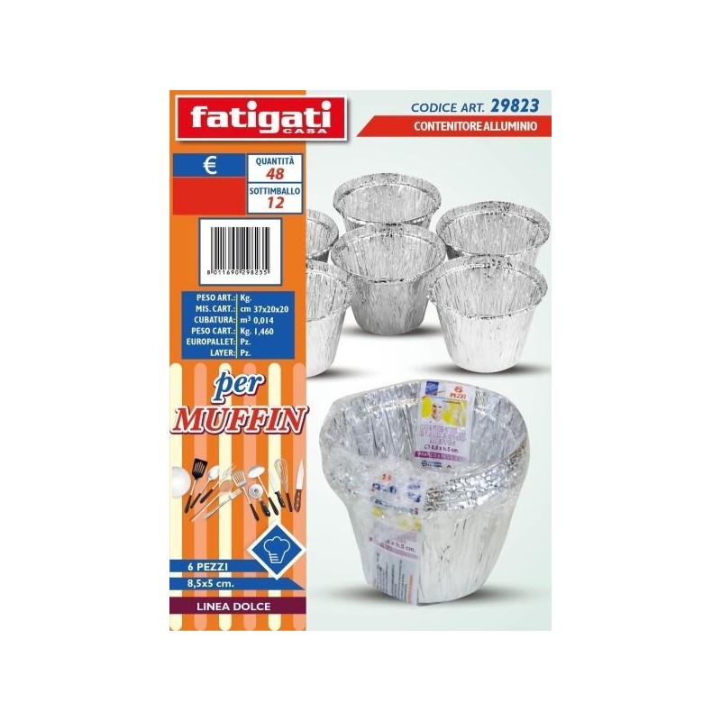 CONTENITORE ALLUMINIO MUFFIN TONDO D8,8X5 6 PZ
