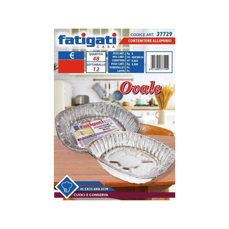CONTENITORE ALLUMINIO OVALE 45,5X35,8X8,5