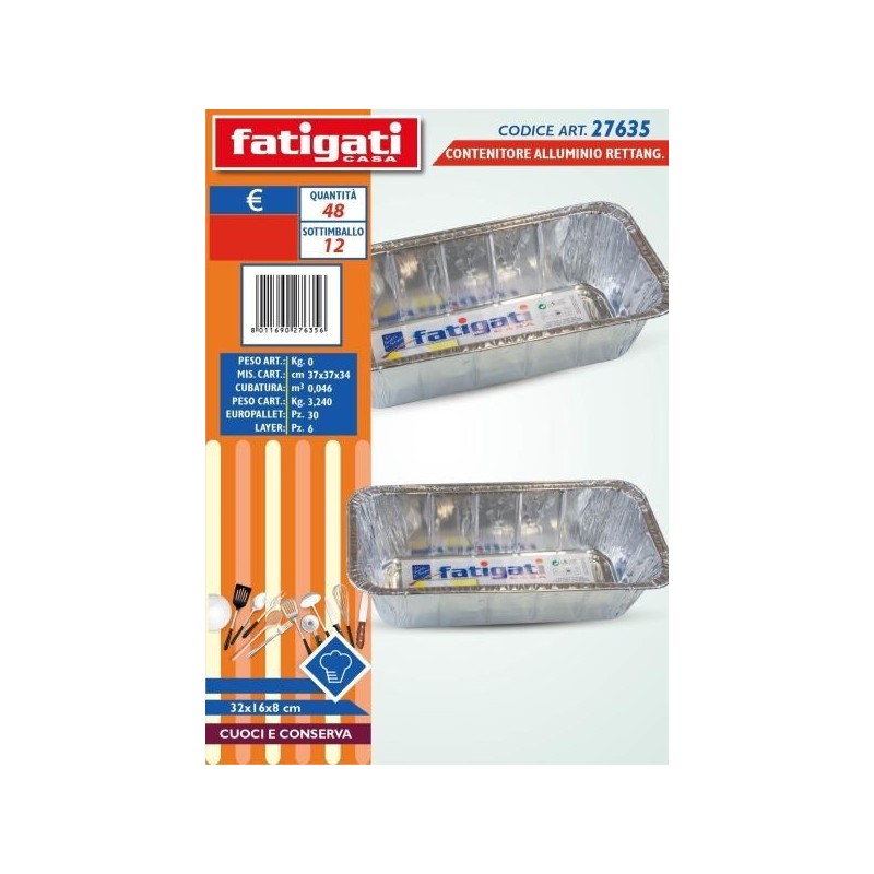 CONTENITORE ALLUMINIO RETTANG.32X16X8