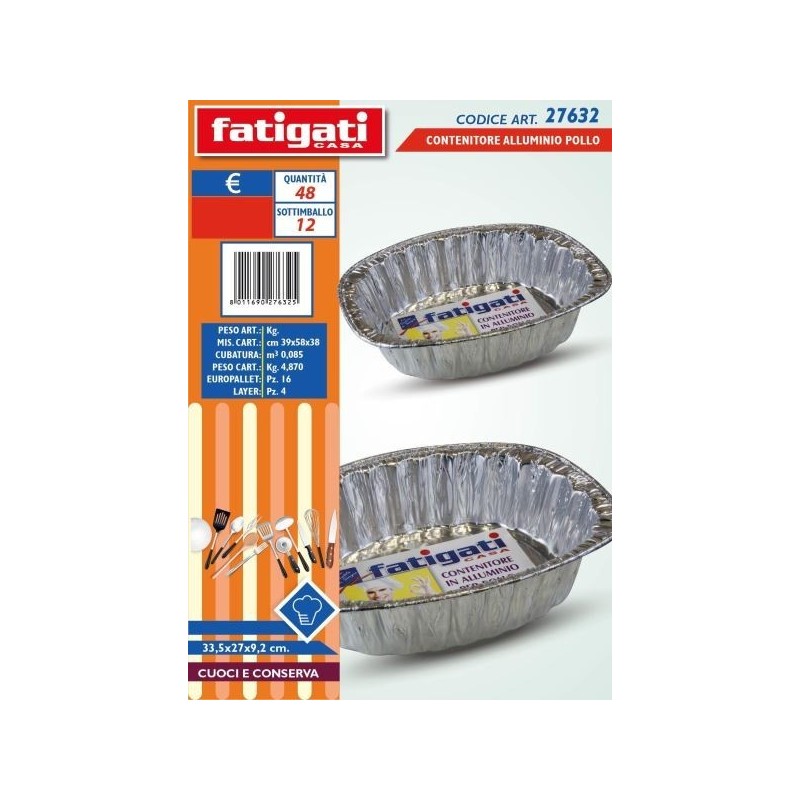 CONTENITORE ALLUMINO PER POLLO 33,5X27X9,2