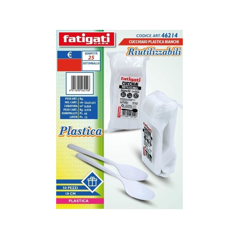 CUCCHIAI BIANCHI PLS RIUTILIZZABILI 50PZ