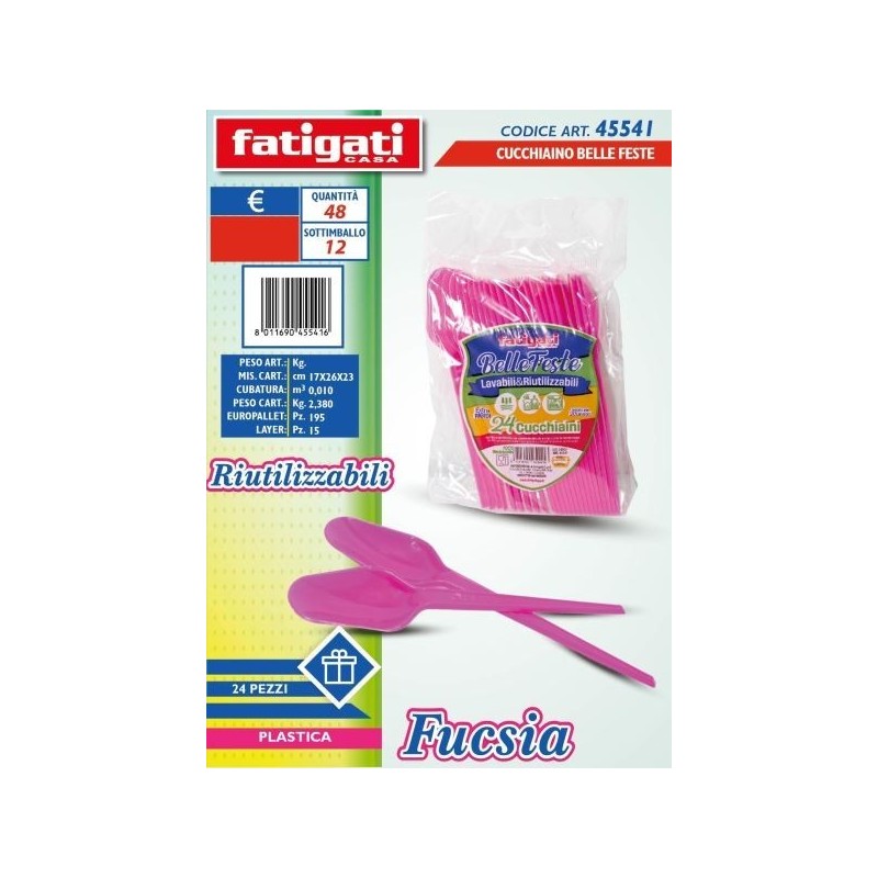 CUCCHIAINO PLASTICA RIUT.LE FUCSIA 24PZ