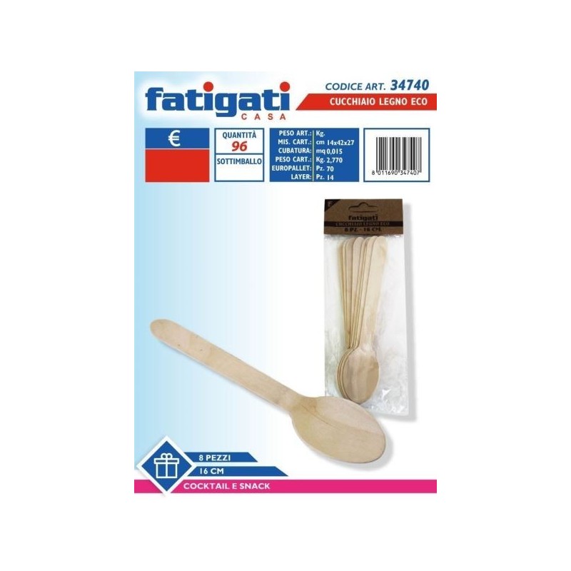 CUCCHIAIO LEGNO ECO 8 PZ 16 CM