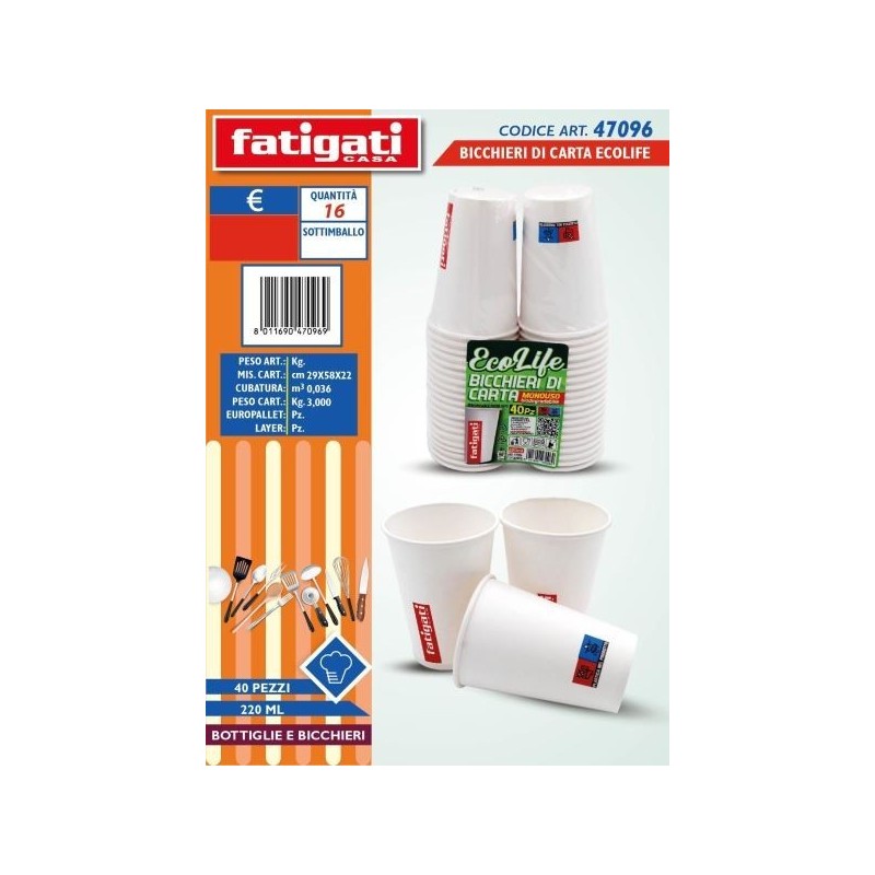 ECOLIFE BICCHIERI DI CARTA 220 ML 40PZ