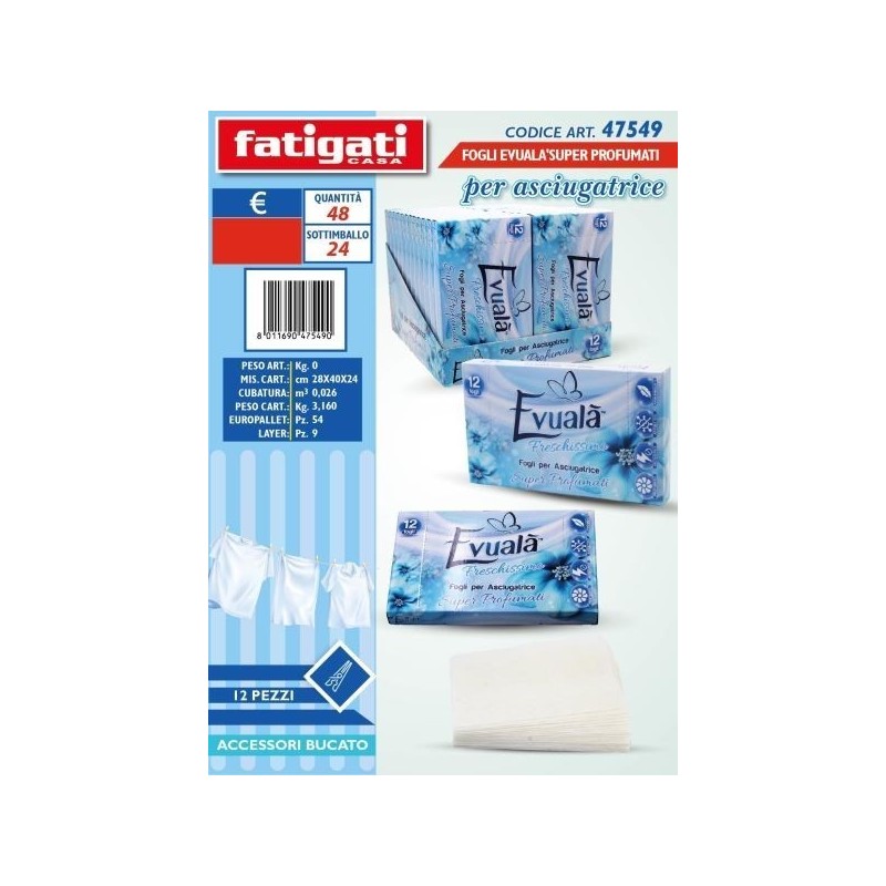 EVUALA' FOGLI ASCIUGATRICE SUPER PROFUMATI 12PZ