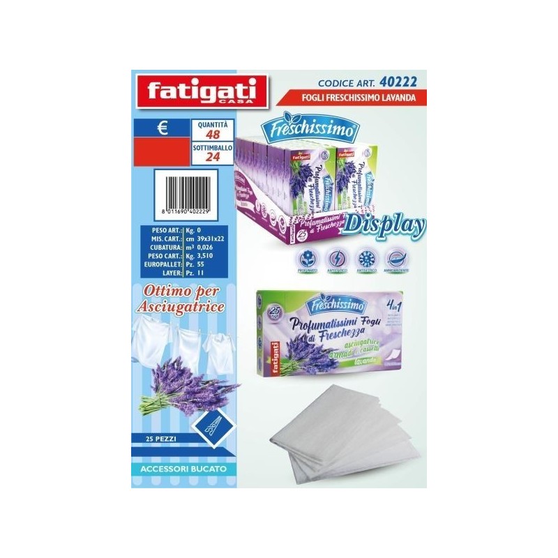 FOGLI PER ASCIUGATRICE FRESC. LAVANDA 25PZ