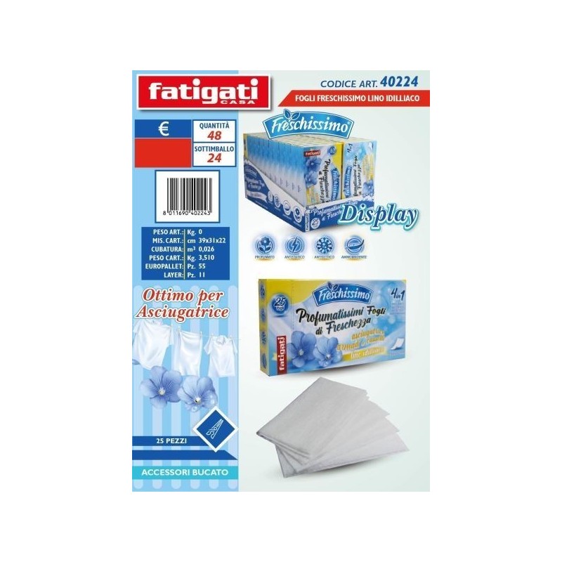 FOGLI PER ASCIUGATRICE FRESC. LINO IDILLIACO 25PZ